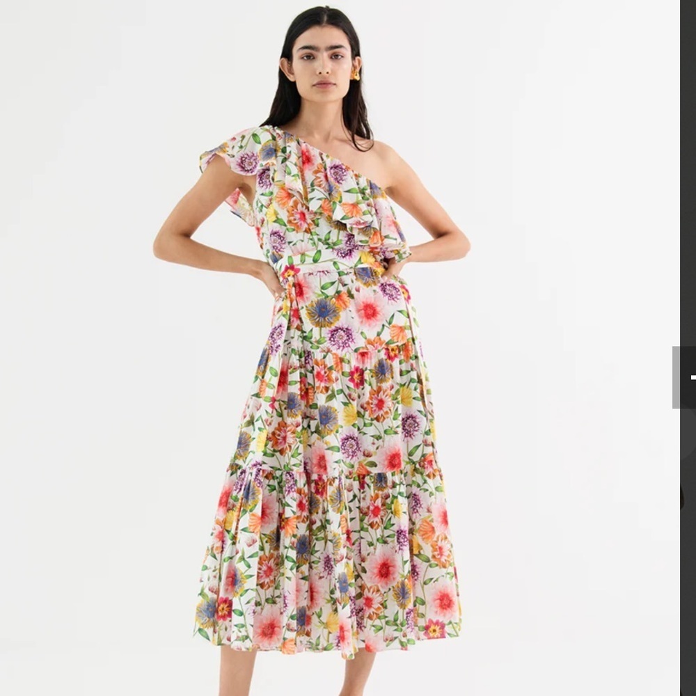 Borgo de nor Petra linen one shoulder tiered midi dress